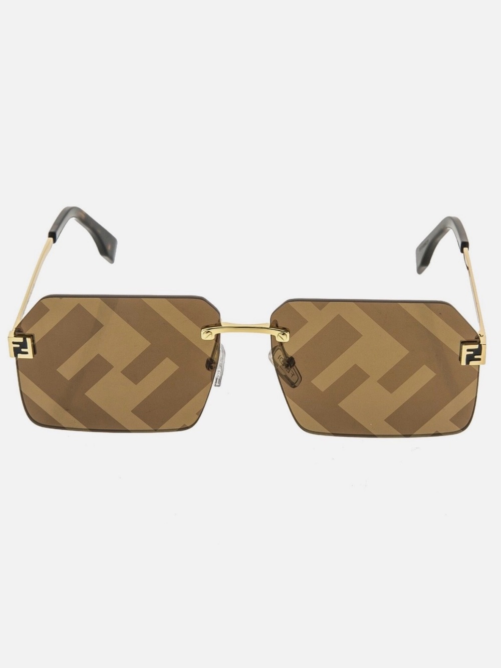 Fendi Gold-Tone Rimless Sunglasses with Brown FF-Pattern Lenses